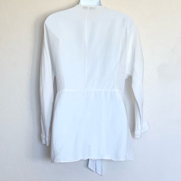 Zara White Linen Blend Tie Wrap Blouse Sz S - Picture 5 of 8